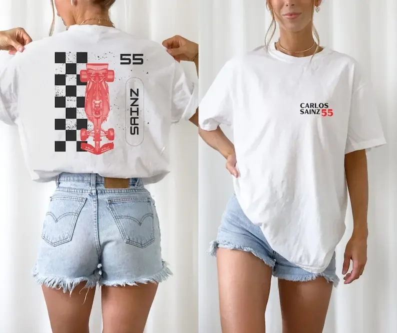 

2024 Men's Carlos Sainz Cotton T-shirt F 1 Number 55 Printed Gift F1 Racing Women's Aesthetic Short Sleeve