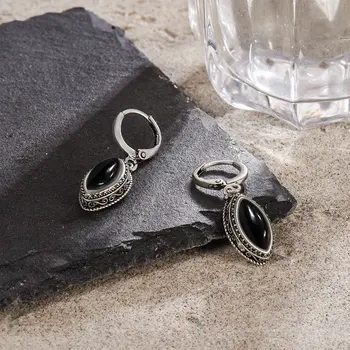 復古925純銀天然縟瑪瑙耳環,簡約黑色縟瑪瑙月光石復古吊墜耳環,精美珠寶,女士禮物 6 最佳銷售 黑月光石 - №6