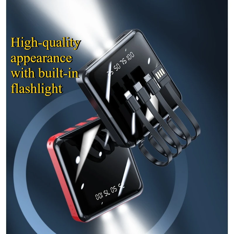New Mini Built-in Line Large Capacity Power Bank 20000mAh Fast Charging Mobile Power Supply