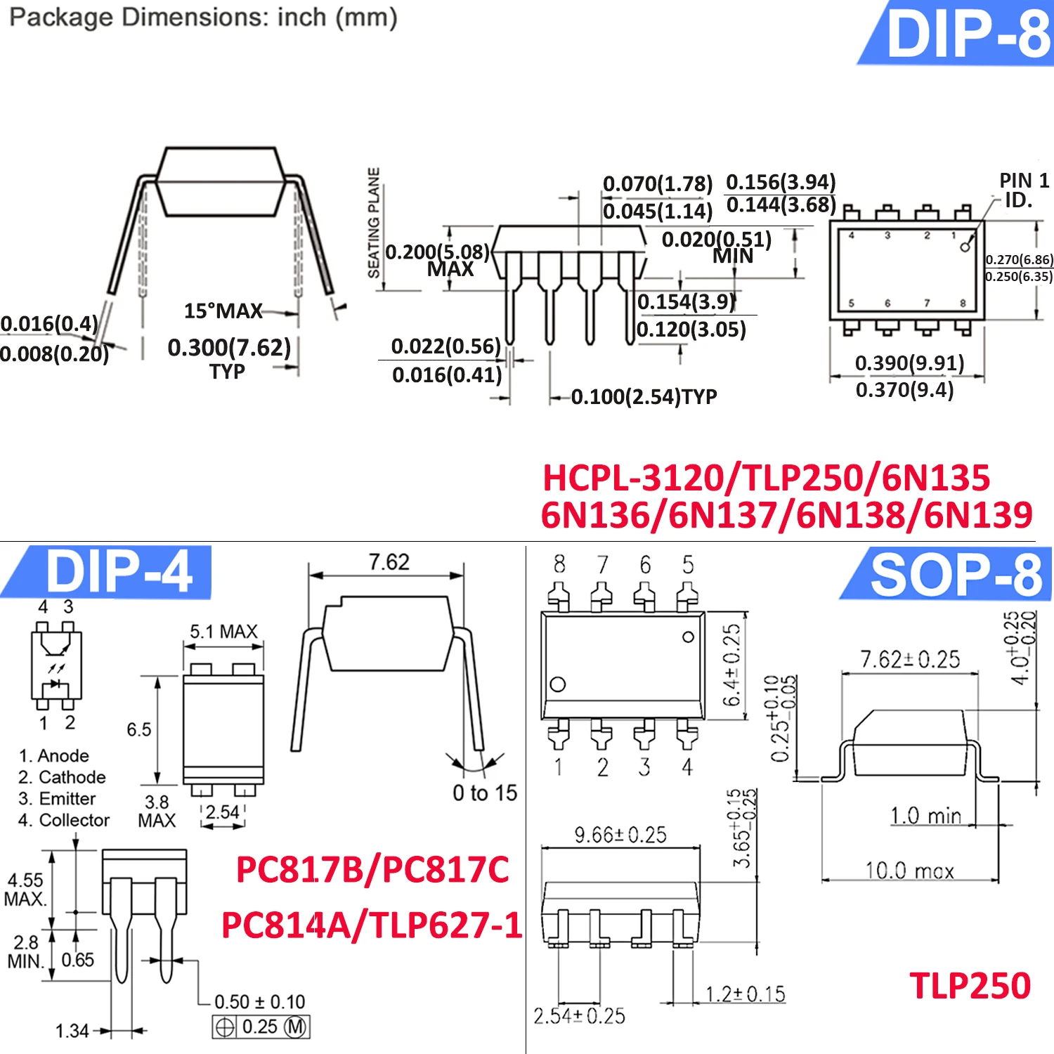 Pc817 Pc817B Pc817C 6N137 Tlp250 Tlp627 4N35 4N25 6N136 6N138 Moc3041 Moc3020 Moc3021 Hcpl3120 Moc3083 Hcpl 3120 817 Optocoupler