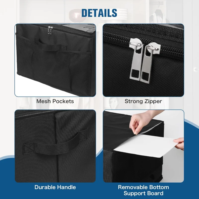 折りたたみ式シューズオーガナイザークローゼット、輸送カバー付き靴収納コンテナ、省スペースブラックシューズボックスオーガナイザーフィット16P