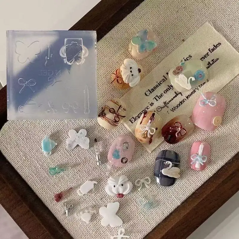 1PC Nail Art Decorazione Unghie Modelli Cucciolo di cartone animato Bowknot Strumenti di progettazione per manicure Y2k Delfino Nota musicale Stampo per unghie in silicone