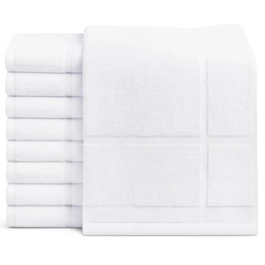 

GOLD TEXTILES 12 Pack White Bath Mat Towels 20x30 Inches Not a Bathroom Rug - Cotton Blend Washable Economy Hotel Bath Mats