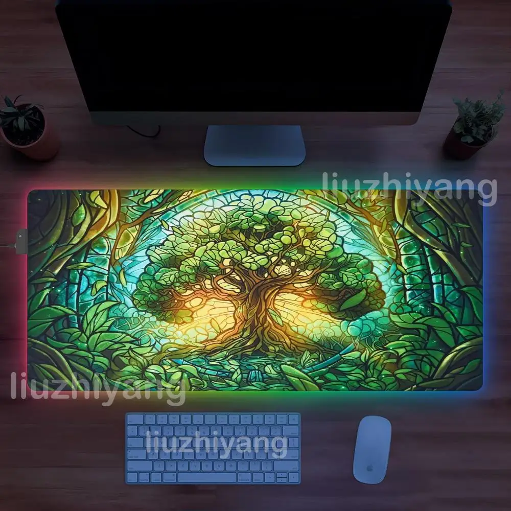لوحة ماوس شجرة خضراء كبيرة RGB لوحات ماوس للألعاب مصباح ليد قفل حواف Mtg ملحقات الألعاب منصات الطاولة حصيرة لوحة المفاتيح الكمبيوتر XXL 90x40cm #1
