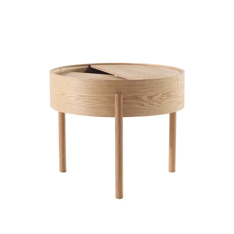 

Nordic style small apartment rotating solid wood round Danish multifunctional storage side table storage ins wind Internet