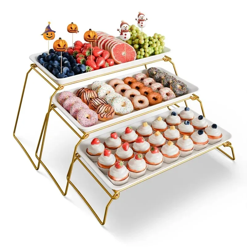 Manufacturer wholesale 17-inch golden metal cake rack layered platter set dessert table display wedding Christmas Halloween
