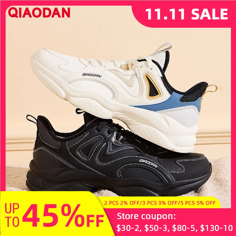 

QIAODAN Man Casual Shoes 2025 Autumn Winter Fashion White Low-Top Cotton Shoes Warm Leather Waterproof Sneakers XM45230310B