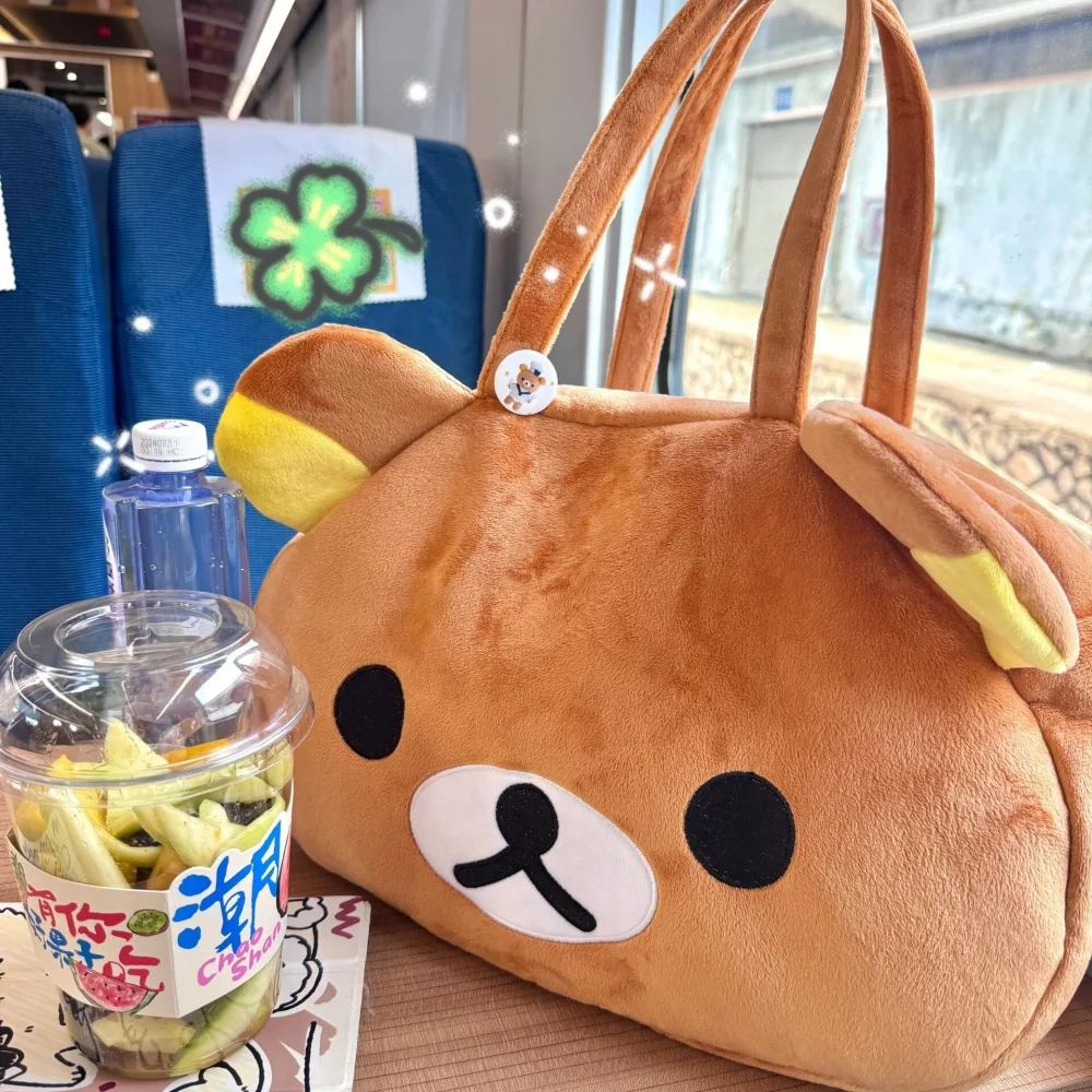 Bolso de mano de felpa Kawaii Rilakkuma, bonito bolso de dibujos animados de oso blanco marrón, bolso de hombro informal suave para mujer y niña de gran capacidad