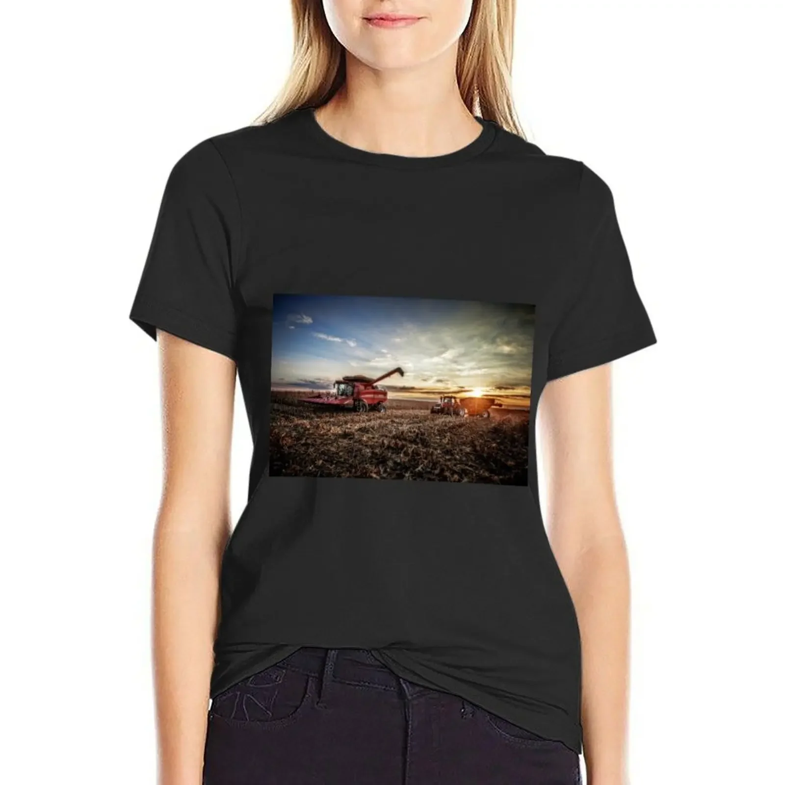 

Harvesting at Sunset T-Shirt summer clothes lady clothes customizeds t-shirts for Women graphic tees funny