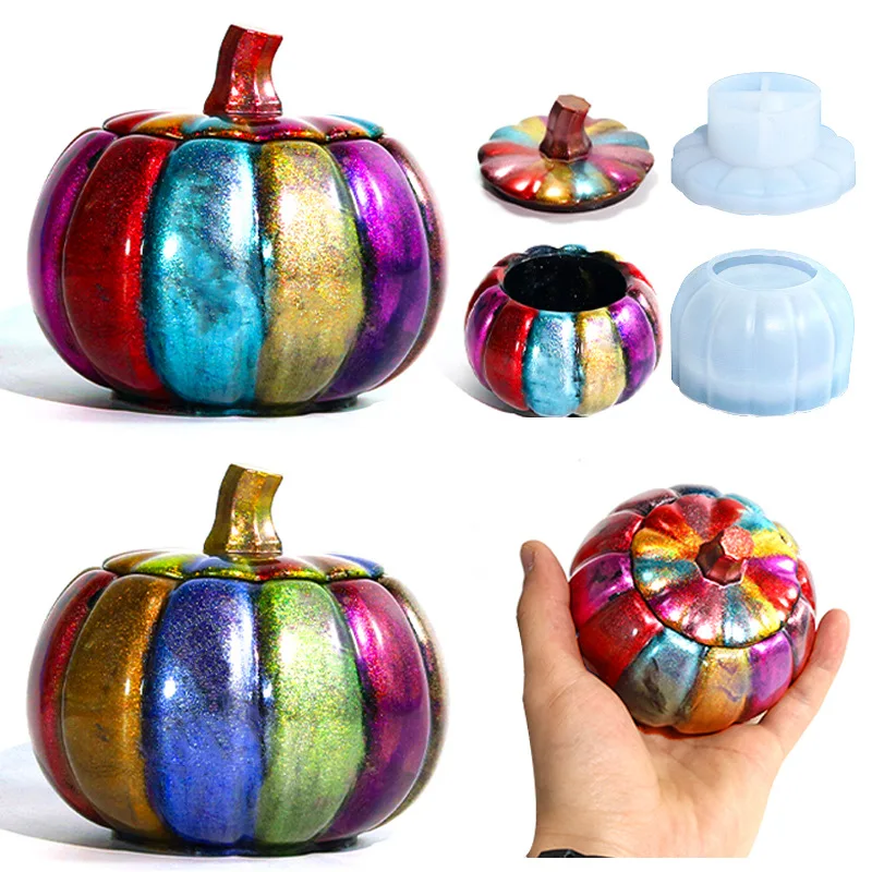 Stampo In Silicone Per Resina A Forma Di Zucca Con Coperchio - Stampo Fai Da Te Per Portacandele, Portagioie E Decorazioni Halloween