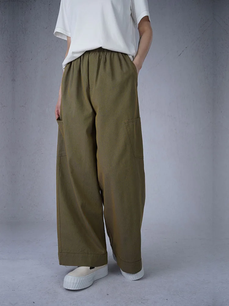 

Casual Wide Leg Straight Leg Pants Elastic Waist l Fiber Women's Lazy Sle Loose Fit Long Trousers Cotton 00%