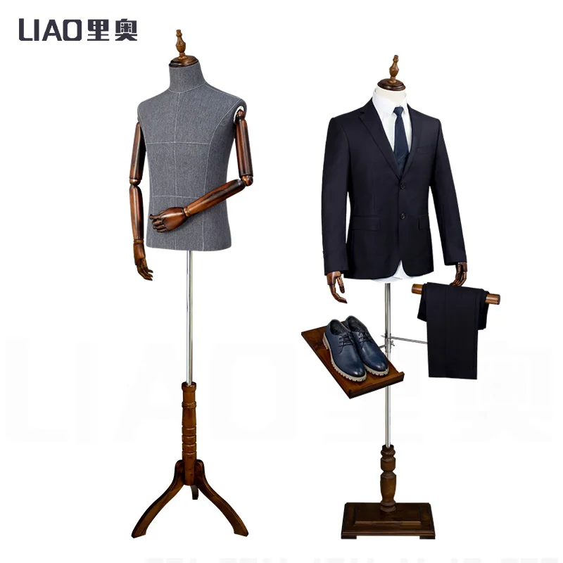 Imagem -04 - Manequins Masculinos com Braço de Madeira Terno de Loja de Roupas High-end Terno Superior do Corpo Altura Ajustável Roupas Boutique