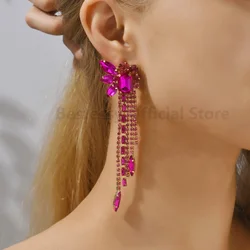 Bohemian Long Tassel Earrings Drop Hanging Shiny Rhinestone Luxury Woman Geometric Fashion Statement Jewelry Accessories Brincos