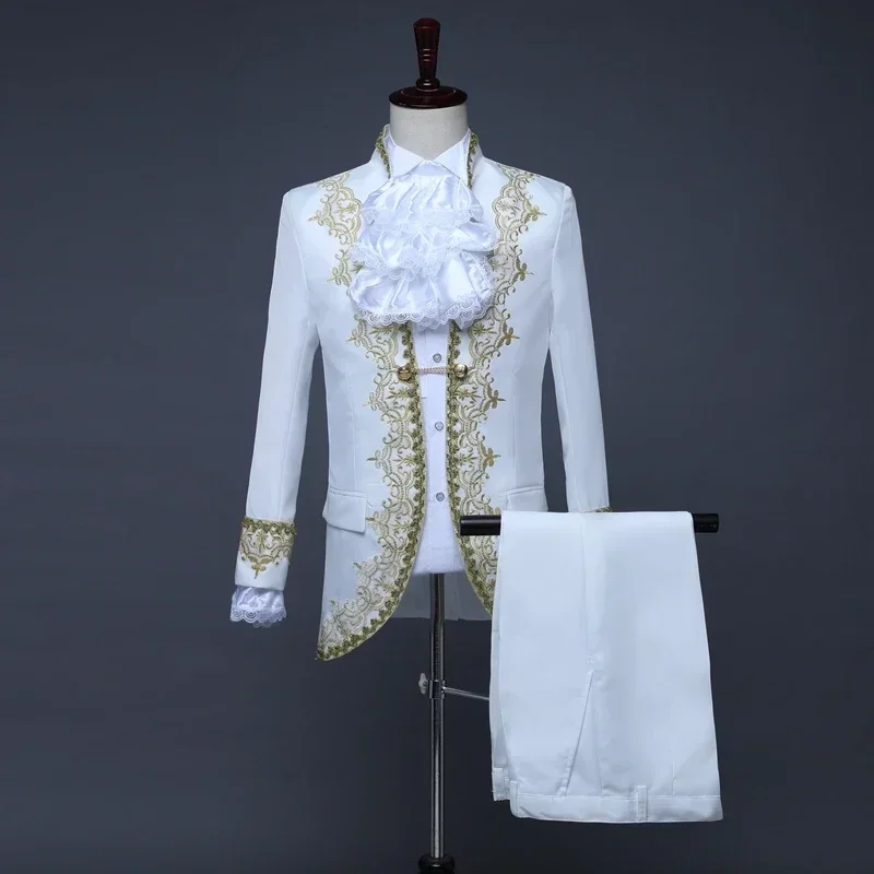 Carnival Wedding Costume Prince Bridegroom Mens Blazer Dress Suits Jabot Lace Tie For Adult Tops Jacket Coat Pants Trouser E
