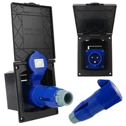 Waterproof for RV Camper Marine 220V-240V 16A Plug Socket With Cover External Flush Hook Up Motorhome Main Inlet Socket