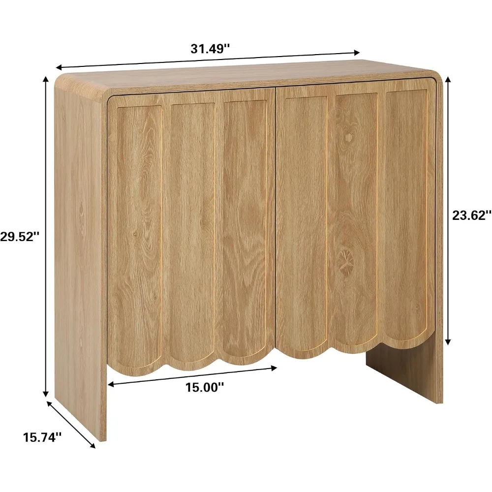 Farmhouse Sideboard Buffet Cabinet with 2 Doors Adjustable Shelves Wave Panel for Living Room Dining Room Entry Natural
