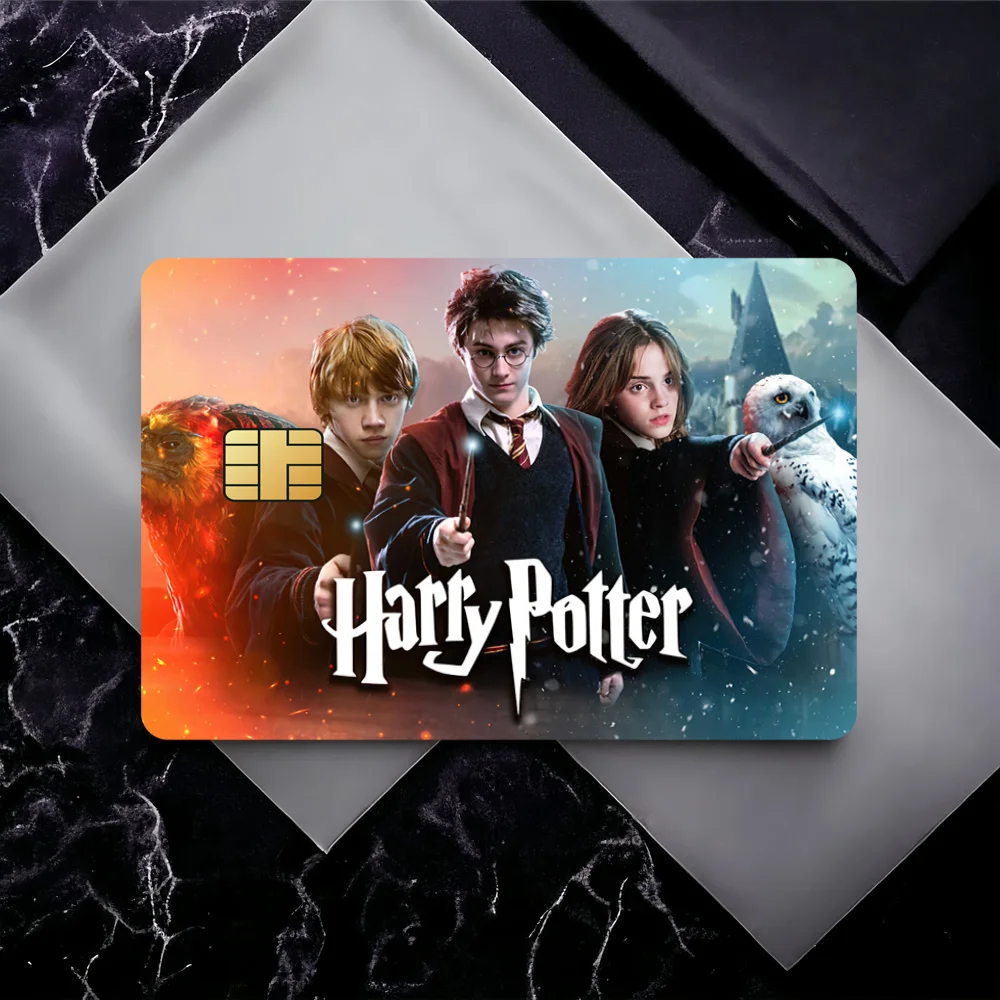 Classic H-Harried School Magic H-Harry P-Potter Bank Credit Cards Bus Pass Stickers Cool Decoration Waterproof 4PCS Card