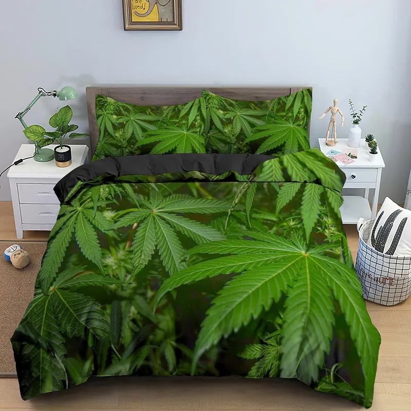 Imagem -04 - Green Nature Weed Leaves Bedding Conjunto For Adult Luxury Duvet Cover Single Double King Queen Size Bedclothes Home Textile Pcs Pcs