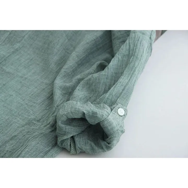 빈티지 얇은 면 린넨 자외선 차단 여성용 긴 소매 편안하고 통기성 좋은 패셔너블 캐주얼 셔츠