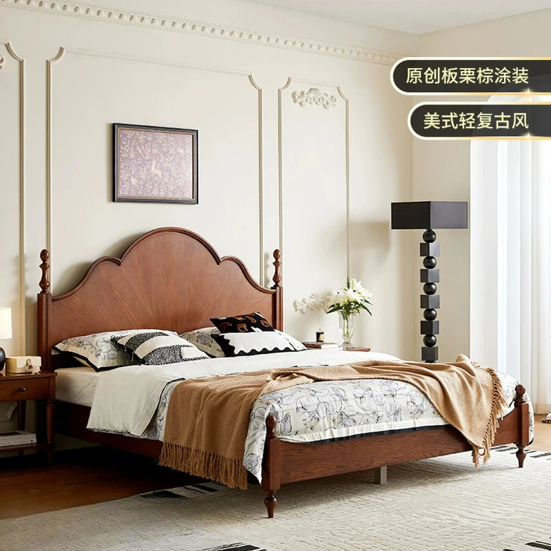 YJQ French antique solid wood bed master bedroom double bed American red oak bed