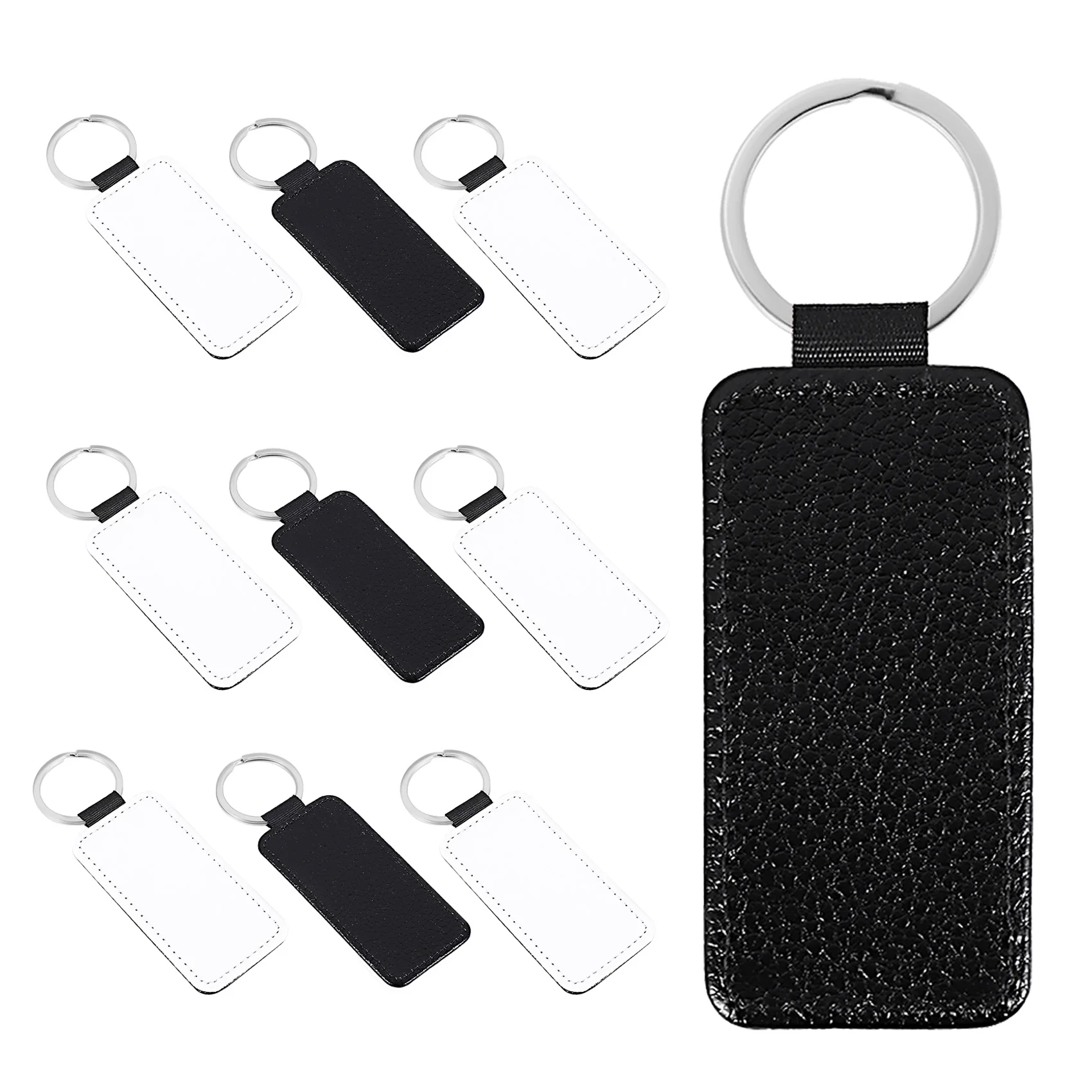 T69C 10Pcs Leather Keychain Blank Rectangle MDF Keychain Sublimation Heat Transfer Keychain Kit Jewelry Making