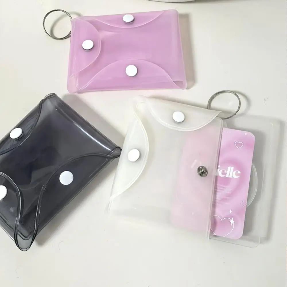 Tarjetero transparente de dibujos animados, Mini bolsa de almacenamiento de tarjetas doblada de PVC, tarjeteros, papelería, Mini billetera, monedero con llaveros