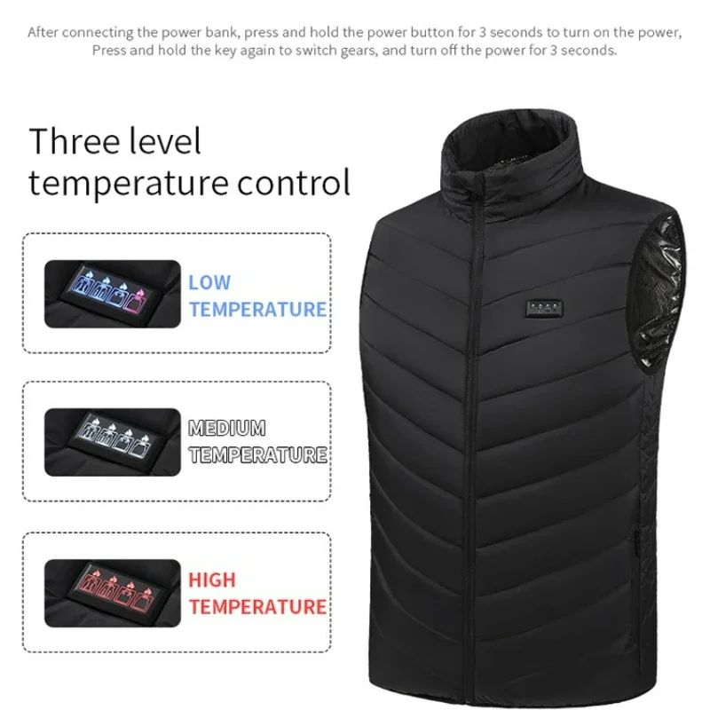 COMXZ 2025 Chaleco autocalentable para deportes al aire libre 21 zonas Calefacción multiárea Chaleco cálido de invierno para hombre Chaqueta de algodón con función de esquí