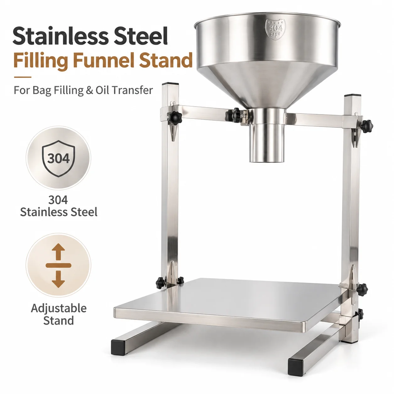 AOLIVIYA 304 Stainless Steel Wide Mouth Food Filling Funnel With Adjustable Stand Oil Transfer Vacuum Bag Packaging Tool