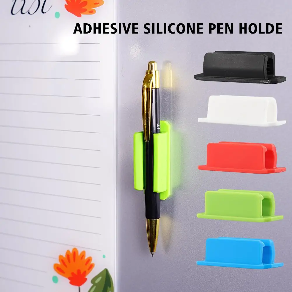 4PCS Adhesive Pencil Holder Silicone Single Adhesive Pen Holder Students Portable Colorful Flexible Stationery Display Stand