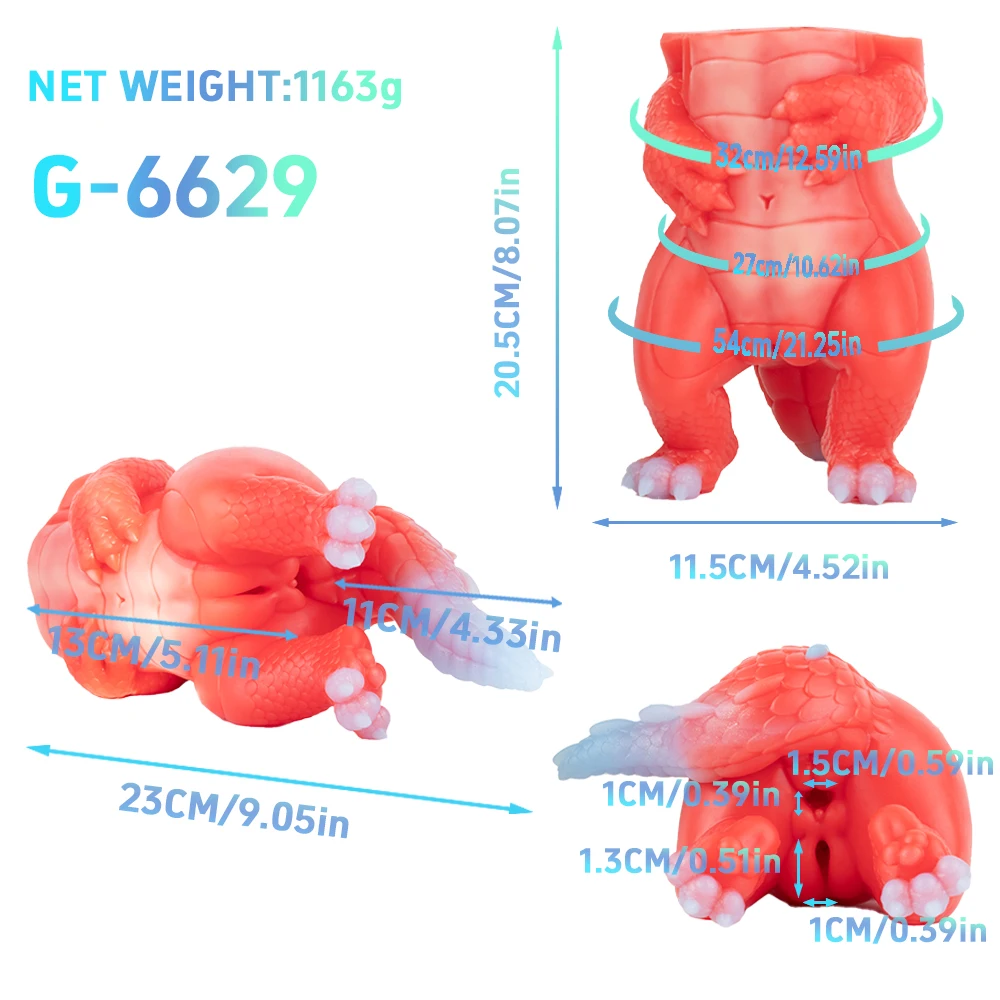 GEEBA نابض بالحياة تصميم التنين الأحمر الناري ذكر الاستمناء ثنائي القناة سيليكون الرجال Onahole PocketPussy واقعية المهبل الضارب #6