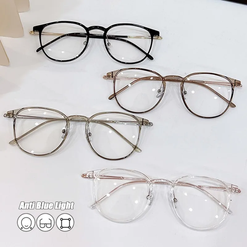 

Fashion Clear Eyeglasses Korean Style Round Frame Computer Glasses Blue Light Blocking Simple Clear Women's Eyewear