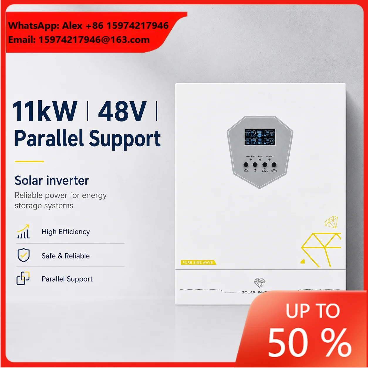 11kW Hybrid Solar Inverter 48V Pure Sine Wave MPPT 150A Parallel Version QD12048MH Activated Lithium Battery For Home
