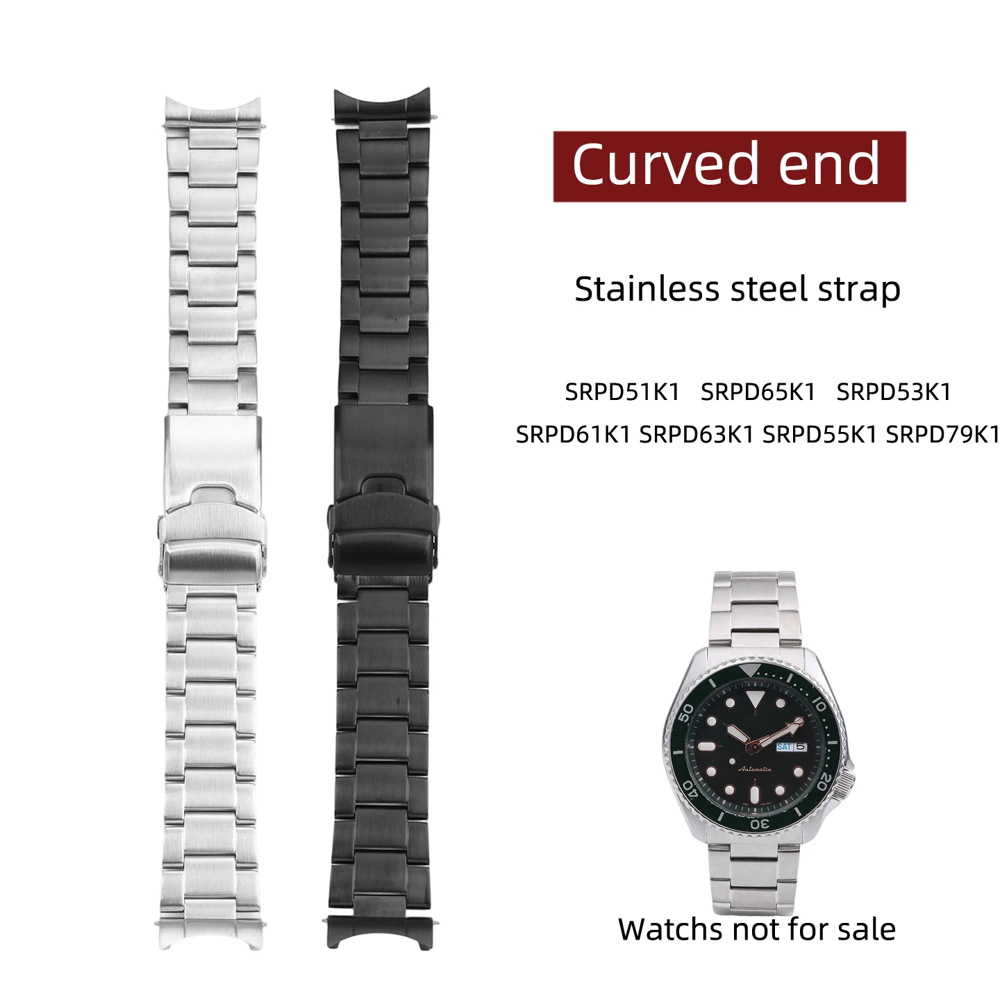 Bracelet de montre en acier inoxydable à extrémités courbées, 22mm, pour Seiko 5 Sports SRPD51K1 SRPD65K1 53K1 61K1 63K1 55K1 SRPD79K1