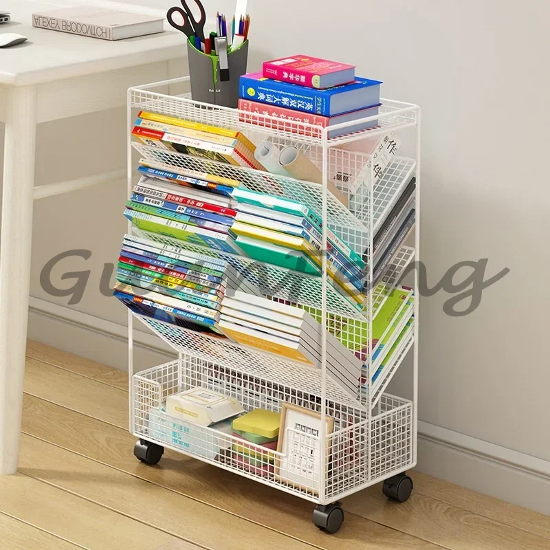 Wheeled Multi-Layer Storage Shelf, Freestanding Mobile Handcart Organizer for Home Snack Storage and Book Shelving