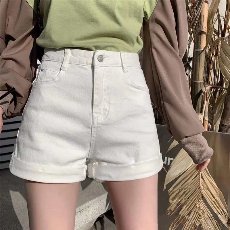 

White High Waist Denim Shorts Women Summer New Style Outdoor Wear Slimming A-Line Hot Pants Trendy Ins Cotton Stretch Denim