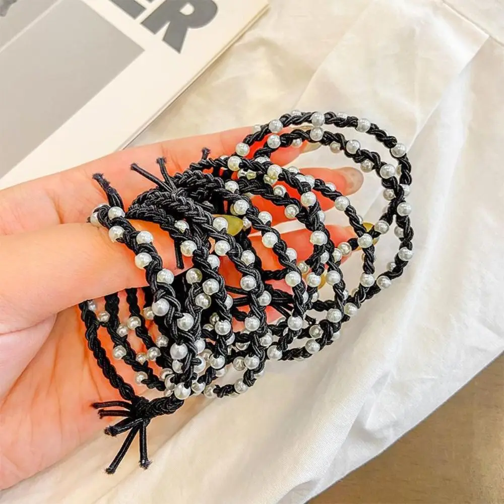 

Holder Knit Headwear Simple Handmade Woven Rubber Band Women Pearl Hair Rope Korean Style Hair Loop Hair Styling Accessory
