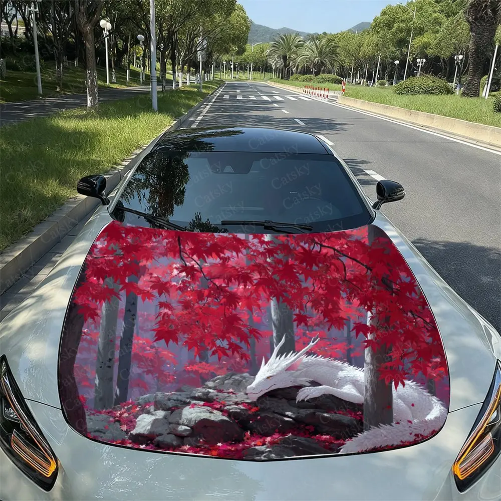 

The White Dragon In The Maple Grove Car Hood Wrap - PVC Vinyl Sticker, Auto Graphic Bonnet Decal, Stylish Truck Accessory, Vehic