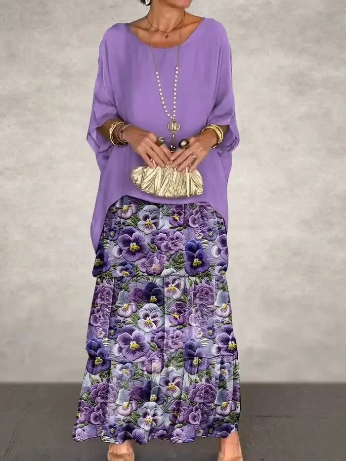 2025 패션 O넥 프린트 출퇴근 드레스 우아한 캐주얼 레이어드 러플 엣지 파티 드레스 박쥐 소매 쉬폰 비치 휴가 드레스