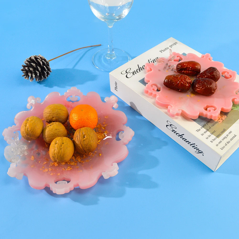 DM361 Three Layer Fruit Serving Plate Silicone Mold Set Crystal Tea Cup Pad Cake Dessert Tray Molde With Metal Stand