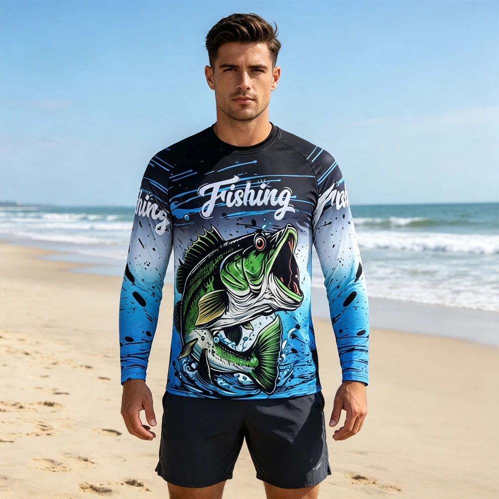 Mens Fishing Shirt Long Sleeve T-Shirt Camping Outdoor Men T-Shirt Summer Loose Fishing Graphic Sports T-Shirts for Men Clothing