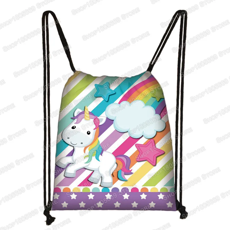 Cute Cartoon Unicorn Pony Print Drawstring Bag Boys Girls Storage Bags for Travel Kids Bookbag Women Party Bag Casual Backpack