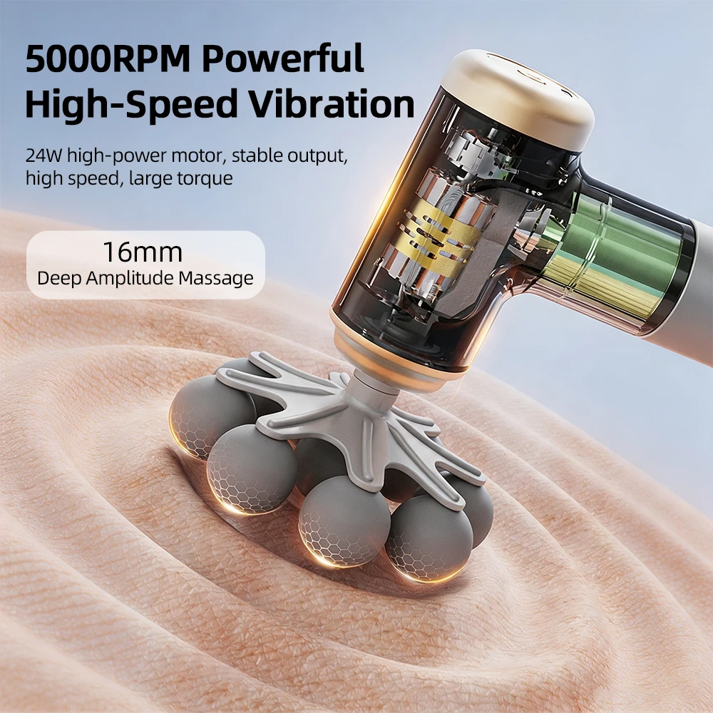 2-IN-1 Long Short Handle Fascia Gun 9 Heads High Frequency Vibration Multi Functional Massage Gun For Body Shoulder Waist Back