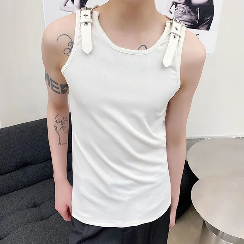 Mens Leather Shoulder Panel Designer Vest Streetwear Fashion Youth Sports Fitness Jogging Niche Outdoor Tank Jacket Men'S Wear
