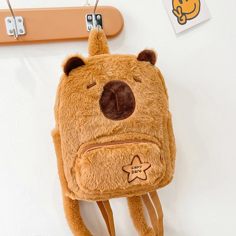 Capybara Plush Backpack Kawaii Fashion Plushie Doll Fur Bag Shoulder Bag Casual Capibala Cartoon Bag Gifts For Children