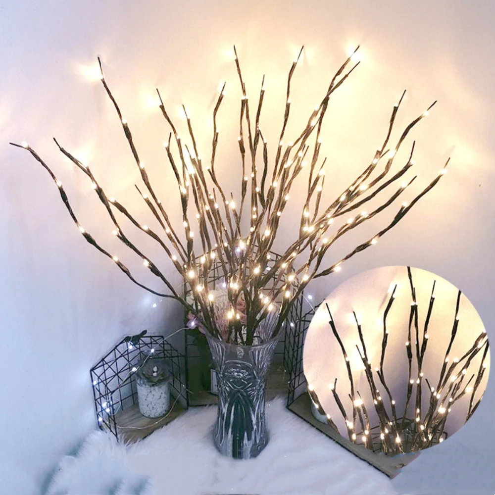 1PCS LED Simulated Tree Branch Light Battery Operated 20LEDs Fairy Lights Willow Branches for Christmas Home Bedroom Decoration
