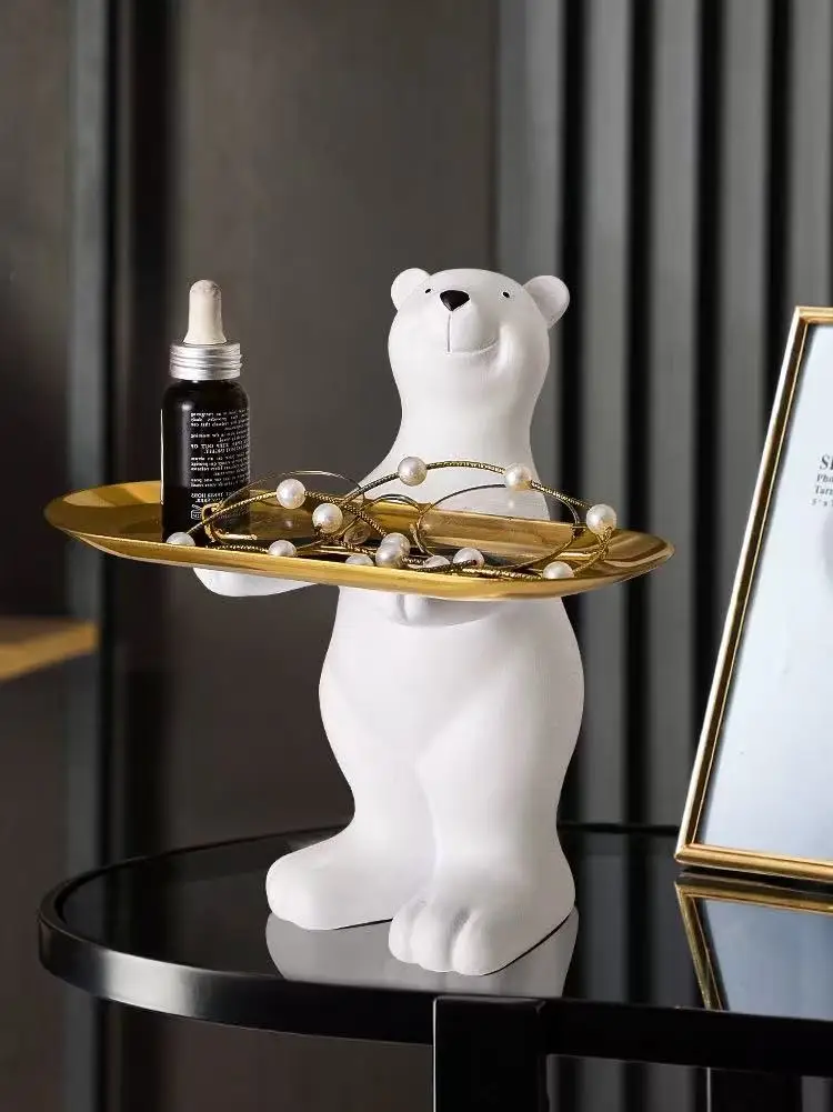 Miniso oso Polar caramelo bandeja de almacenamiento varios lindo oso Polar gafas llavero bandeja decoración de escritorio para el hogar regalo ornamental