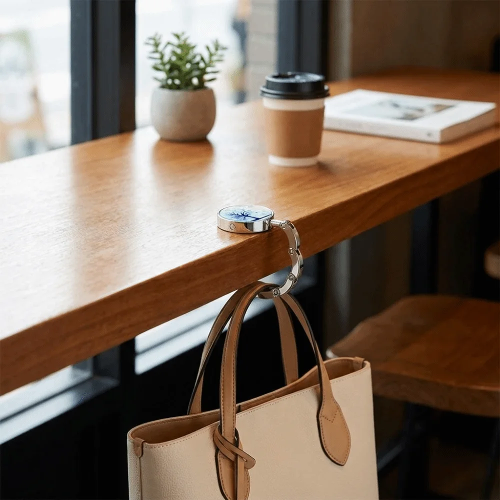 Foldable Design Portable Purse Hook Folding Alloy Table Handbag Holder Non Slip Marble Pattern Bag Hanger Office Use