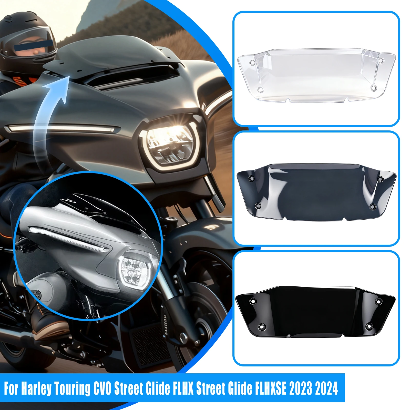

For Harley Touring CVO Street Glide FLHXSE FLHX 2023-2024 Wave Windscreen 7" Windshield Fairing Deflector Motorcycle Accessories