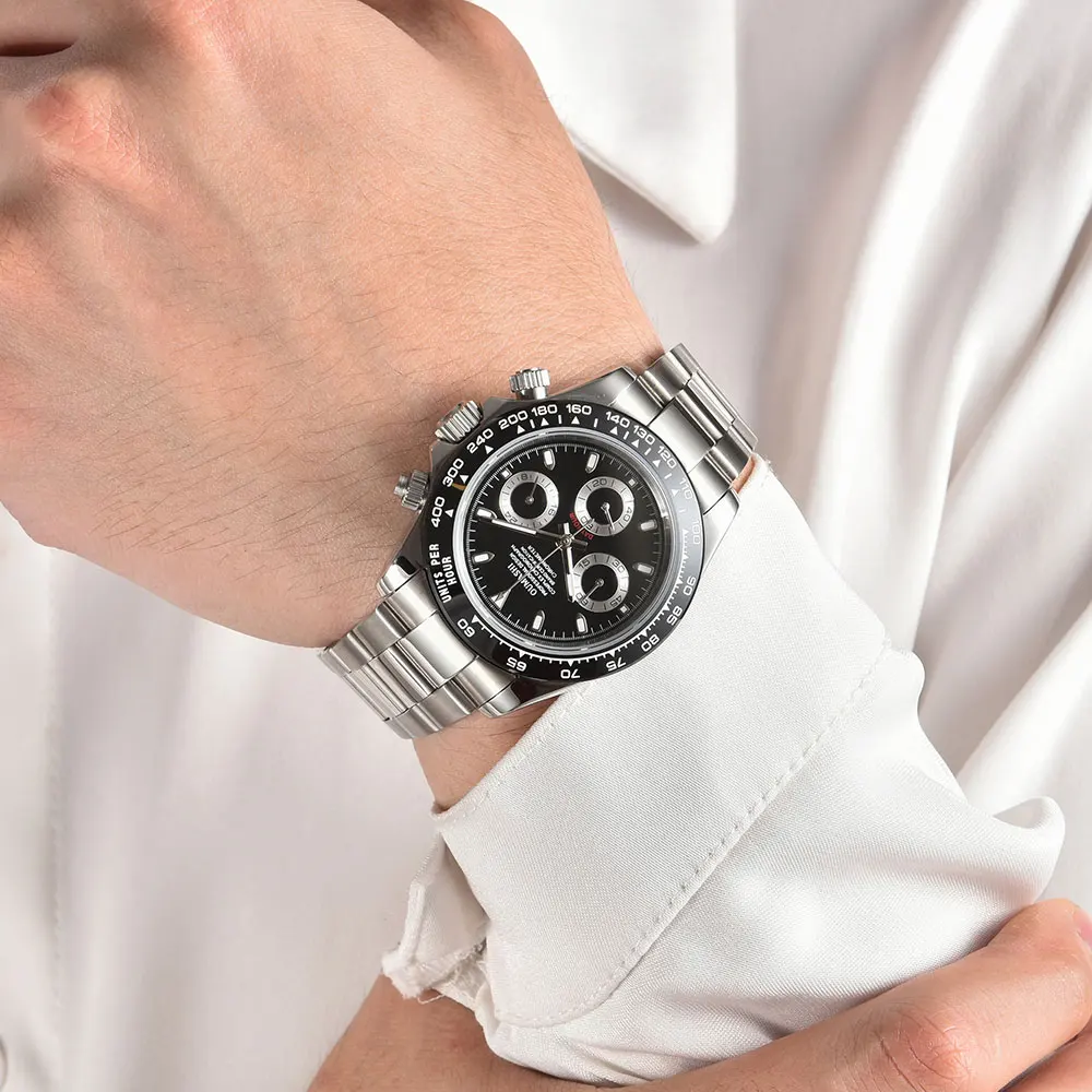 นาฬิกาขนาด 39 มม. พร้อมกลไก VK63 กระจกแซฟไฟร์ สายสแตนเลส นาฬิกาธุรกิจสำหรับผู้ชาย นาฬิกาแบบกำหนดเอง กันน้ำ 10 บาร์