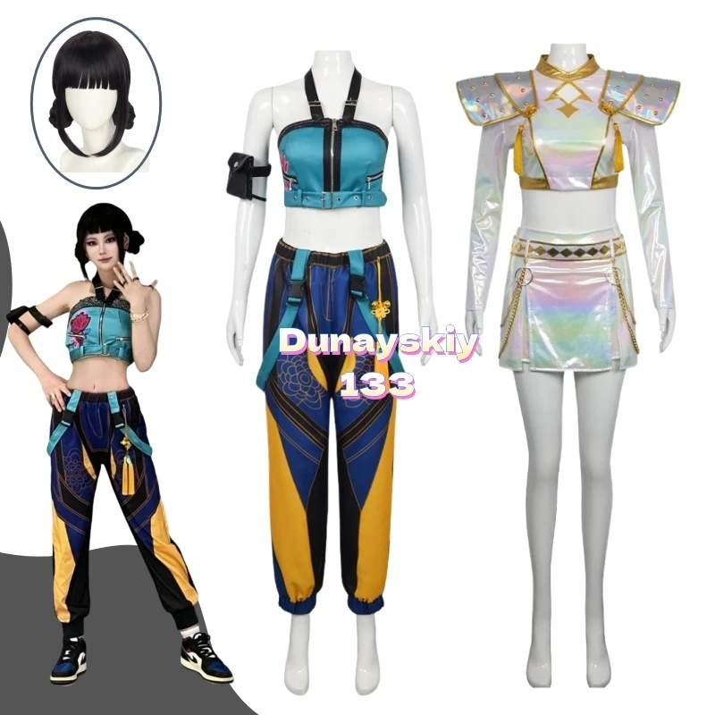 

KPop Huntrix Zoey аниме косплей костюм парик униформа серьги кольца Huntrix Хэллоуин карнавальный реквизит для женщин и девочек